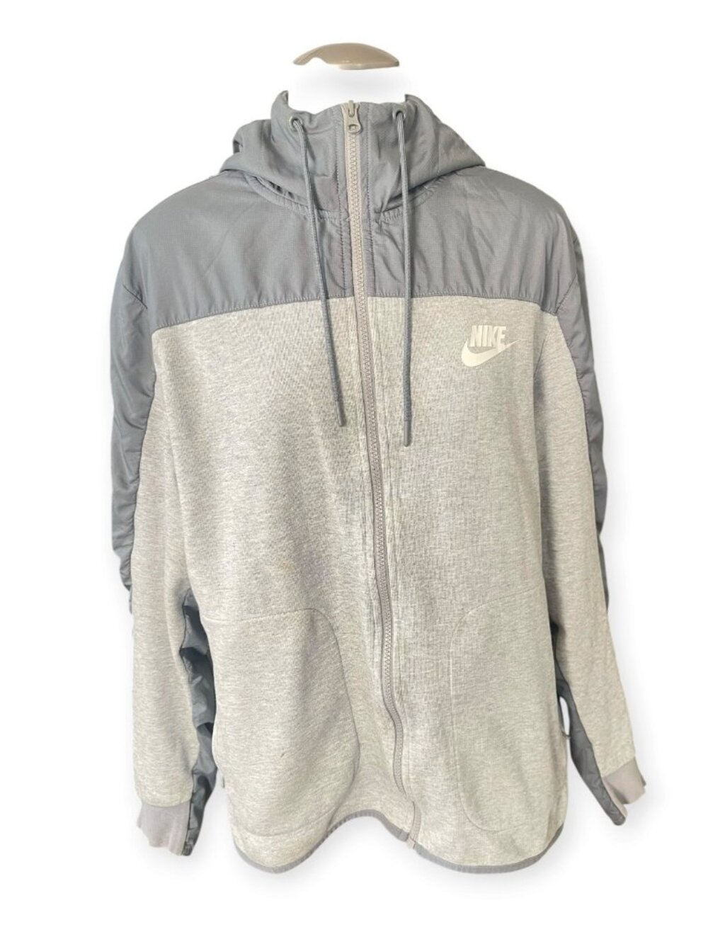 Nike Mens Gray Full-Zip Hoodie Jacket With Drawstring Hood Pockets & Logo Size L